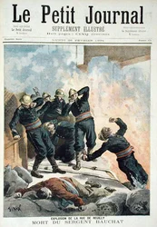 Explosie in de Rue de Reuilly en de dood van sergeant Bauchat, uit Le Petit Journal, 26 februari 1894
