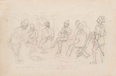De ontmoeting tussen Cavagnari en de Khan van Lalpura in Dakka in februari 1879