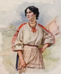 Een Russische dienaar in zomerkleding