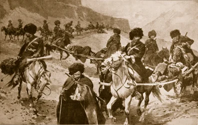 Kozakkenambulancekonvooi in de bergen van de Kaukasus, 1914-19