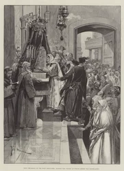 Witte Donderdag bij het Heilig Graf, de kolom kussend waar Christus werd gegeseld