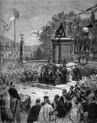 Inhuldiging van het standbeeld van Blaise Pascal (1623-1662) op het Place Saint Herem van Clermont-Ferrand, Puy de Dome (63). 5 september