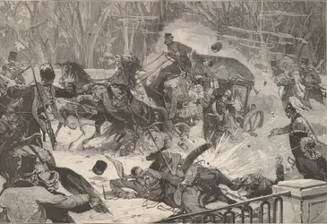 De moord op Alexander II op 13 maart 1881. Uit Le Monde Illustré, 1881.