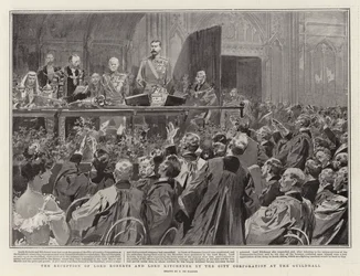De ontvangst van Lord Roberts en Lord Kitchener door de City Corporation in de Guildhall