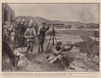 De strijd bekijken, Lord Roberts en zijn staf getuigen van de laatste fasen van de actie van Driefontein