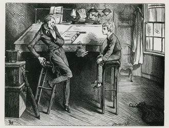 Uriah Heep en David Copperfield in het Kantoor van Mr Wickfield