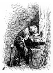 Charles Dickens in de Blacking Factory, een illustratie uit 