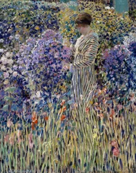 Vrouw in tuin, circa 1912, schilderij door Frederick Carl Frieseke