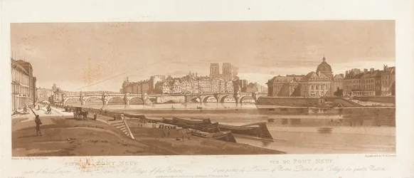 Gezicht op de Pont Neuf, een deel van het Louvre, Notre-Dame en het Collège des Quatre-Nations, 1803; plaat 7 uit Gezichten in Parijs, de overtrek van plaat B1981.25.2616 uit het Emanuel-deel
