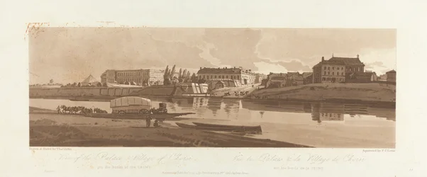 Uitzicht op het paleis en dorp Choisi, aan de oevers van de Seine 1803; Plaat 14 uit Zichten in Parijs, het Emanuel Volume tracing van de plaat B1981.25.2623