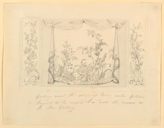 Tekening, The Royal Pavilion, Brighton, Blauwe (Zuidelijke) Tekenkamer, Voorgestelde Wanddecoratie, ca. 1820