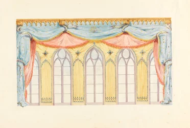 Tekening, raamdecoratie, waarschijnlijk voor de oostelijke muur van de muziekkamer, Royal Pavilion, Brighton, 1820