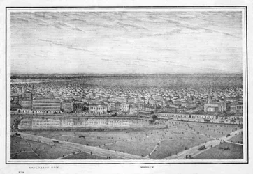 Esplanade Row en moskee, panorama van Calcutta, India