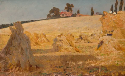 Het gesneden graan (olieverf op board)