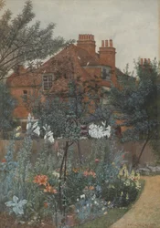 Uitzicht op een tuin in Bedford Park, 1885