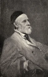 Portret van George Frederick Watts, gegraveerd door T. Johnson naar de foto van Hollyer, uit 