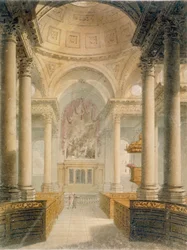 Interieur van de kerk van St Stephen Walbrook, City of London, 1810