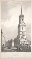 St. Magnus, London Bridge, gravure door John Henry Le Keux (1783-1846)