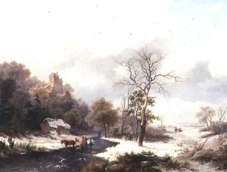 Reizigers in een winterlandschap