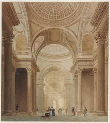 Interieur van het Pantheon in Parijs (aquarel over grafiet)