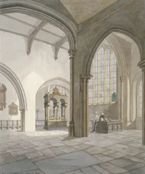 Interieur zuidwest uitzicht van de kerk van St Helen, Bishopsgate, City of London, 1820