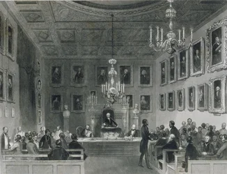 Uitzicht op het Interieur van Somerset House, met een Vergadering van de Koninklijke Antiquarische Vereniging, ca. 1840