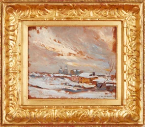 Een winterlandschap met koepels in de verte, Rusland (olieverf op paneel)