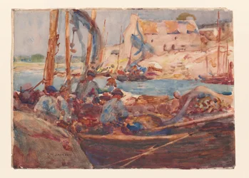 Sardine vissersboten bij Concarneau, Bretagne, ca.1900 (aquarel op papier)