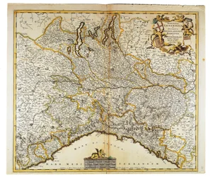 Kaart van de Republiek Genua, Hertogdom Milaan, Parma en Monferrato, door Frederik de Wit, Amsterdam, kopergravure