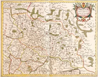 Kaart van het Hertogdom Silezië, Duitsland en Tsjechië