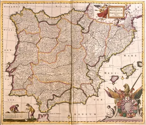 Kaart van het Iberisch Schiereiland, Spanje en Portugal