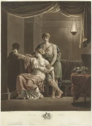 Philea tekent het portret van haar geliefde Ariston met behulp van de schaduw van zijn profiel op een muur