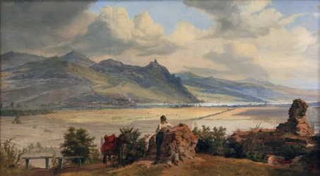 Uitzicht op het Zevengebergte met Königswinter en de ruïne