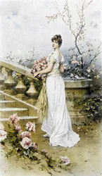 Vrouw - allegorie van de vroege zomer, kalender geïllustreerd door Hubert Dys, geschilderd door F.H. Kaemmerer