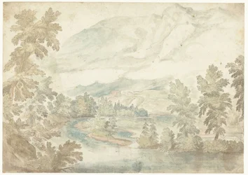Bocht in een rivier stromend door een dal met hoge bergen