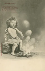 Cherubijn zittend bij een vuur