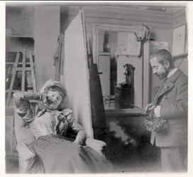 Henri de Toulouse-Lautrec (1864-1901) in zijn atelier met Misia Natanson