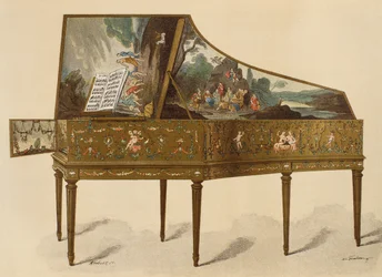 18e-eeuws klavecimbel versierd met grotesken, illustratie uit de Dictionnaire de l