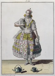 Een Creoolse dame uit Lima, Peru (kleurgravure)