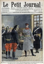 Een Duitse generaal geeft twee Franse deserteurs (dragonders van een grensregiment) een les in patriottisme (