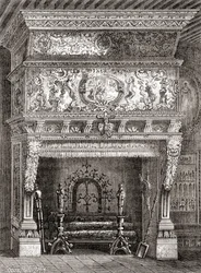 Een Renaissance open haard in het Cluny Museum, Parijs, Frankrijk, uit 