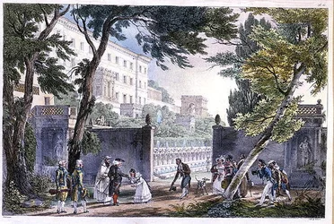 Een villa in Rome, gegraveerd door Villain, ca. 1820