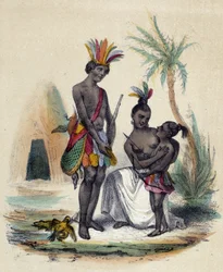 Een familie van Canadese indianen voor hun tipi