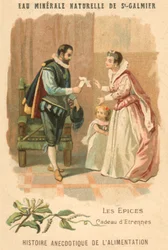 Een geschenk van specerijen (chromolitho)