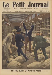 Een gek in een postkoets op een trein die aankomt in Parijs