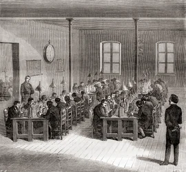 Een telegraafstation in Parijs, Frankrijk, ca. 1870, uit Les Merveilles de la Science, gepubliceerd ca. 1870