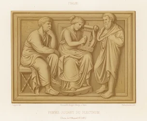 Een vrouw die een lier bespeelt