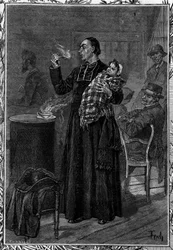 Abbe Marchal voedde een wees die in een ziekenhuis in de regio Chaumont was opgenomen. Gravure in het illustere tijdschrift 