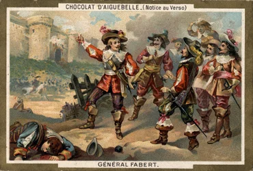 Abraham de Fabert (1599-1662), Maarschalk van Frankrijk, tijdens het beleg van Stenay (departement van de Maas) in 1654. Chromolithografie uit de 19e eeuw.