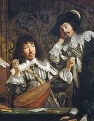 Muziekacademie of Bijeenkomst van amateurs, circa 1640, door onbekende kunstenaar van de Franse school (detail)
